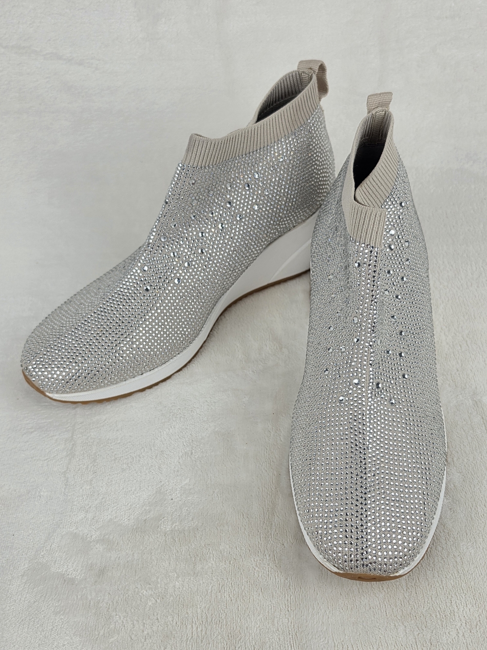 Alex Marie Halika Rhinestone Wedge Sneakers Womens 10M Silver Knit Bootie
